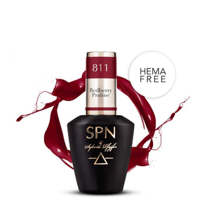 SPN Nails UV/LED Gel Polish 811 Redberry Praline bottle with rich red polish splash and HEMA-free label.