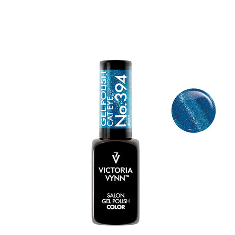 Victoria Vynn Gel Polish Color 394 Cat Eye Bixby, a hybrid nail polish in a shimmering blue shade with a cat-eye effect, available at Roxie Cosmetics.