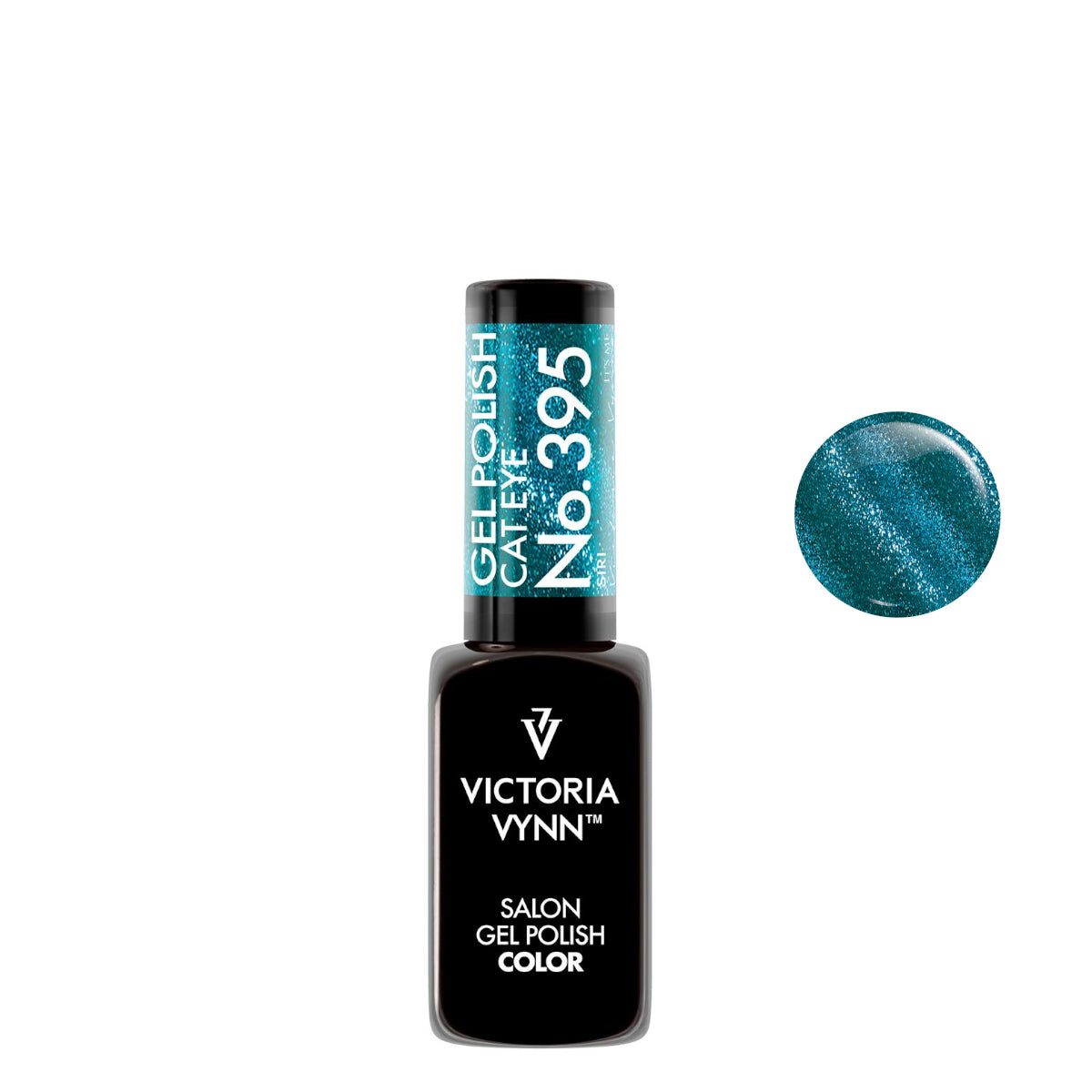 Victoria Vynn Gel Polish Color 395 Cat Eye Siri with shimmering blue-green finish. Perfect hybrid nail polish for salon-quality nail care.