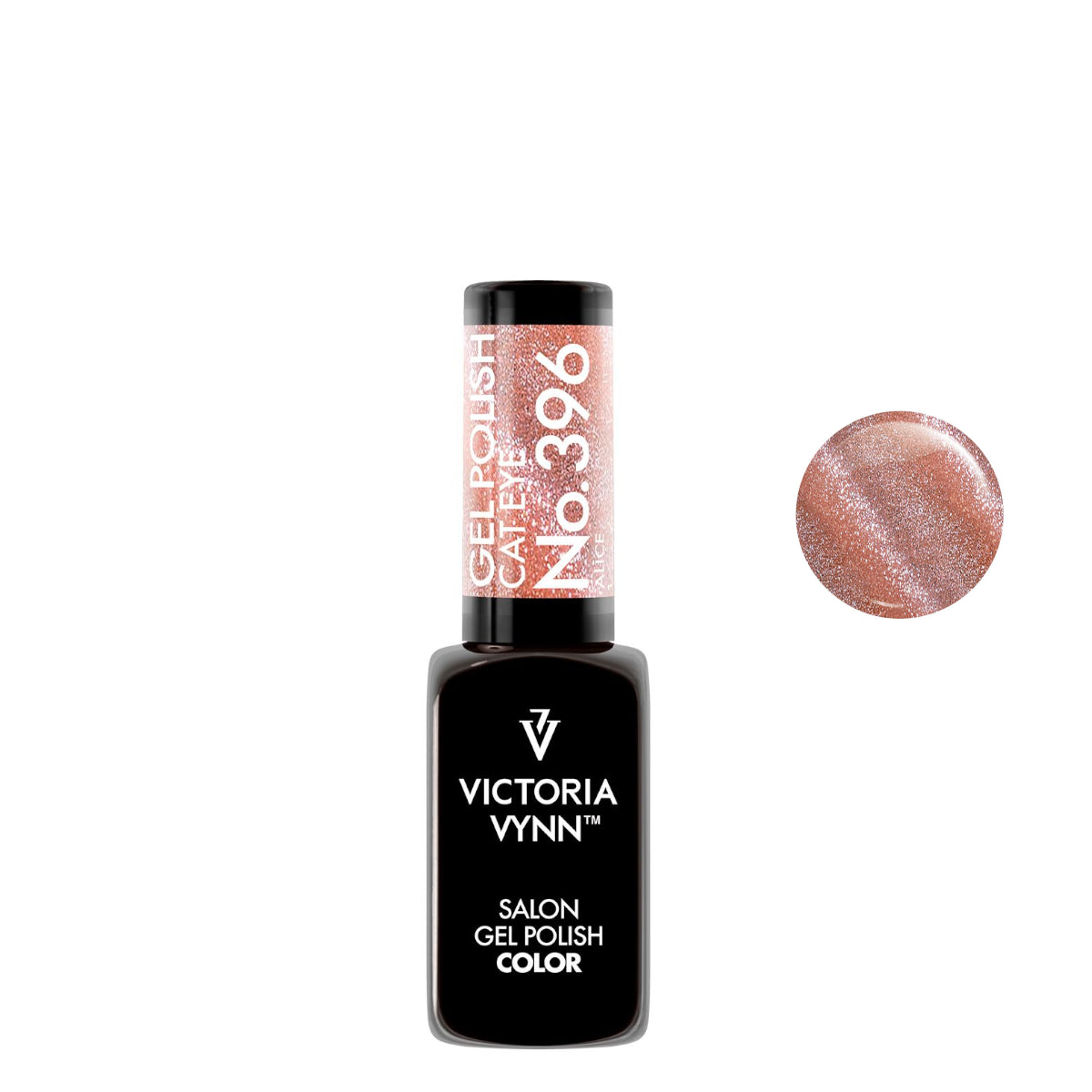 Victoria Vynn Gel Polish Color 396 Cat Eye Alice, a hybrid nail polish in a shimmering beige tone with a cat-eye effect, available at Roxie Cosmetics.