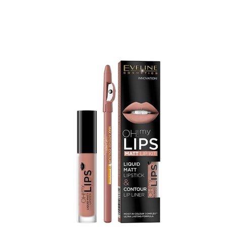eveline cosmetics lip kit oh my lips liquid matt lipstick and lip pencil 01
