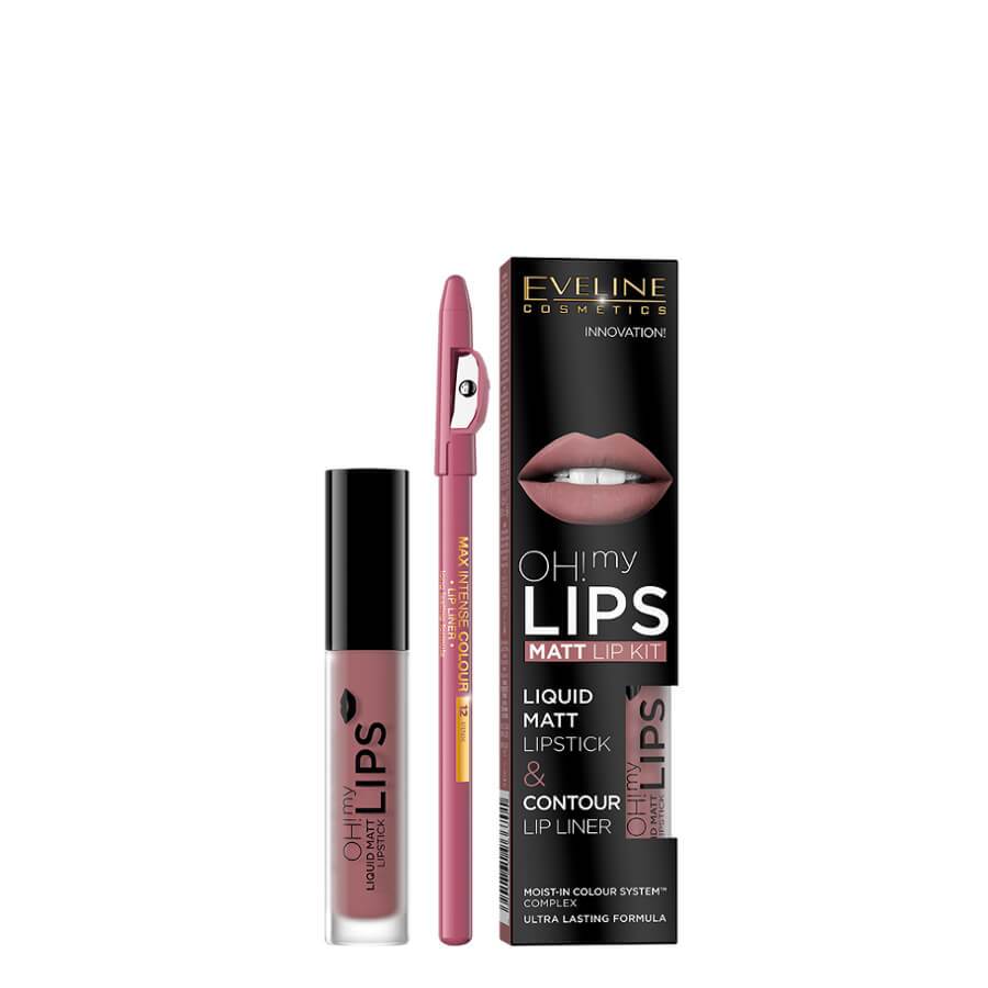 eveline cosmetics lip kit oh my lips liquid matt lipstick and lip pencil 04