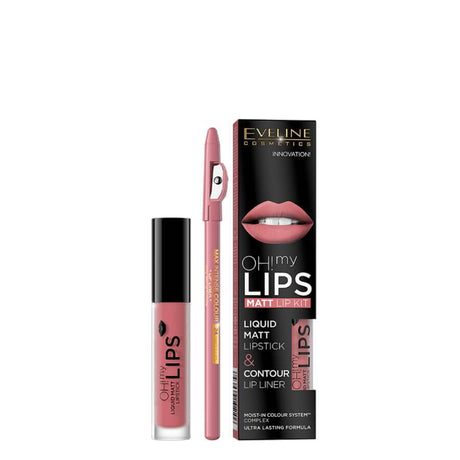 eveline cosmetics lip kit oh my lips liquid matt lipstick and lip pencil 07