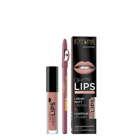 eveline cosmetics lip kit oh my lips liquid matt lipstick and lip pencil 08
