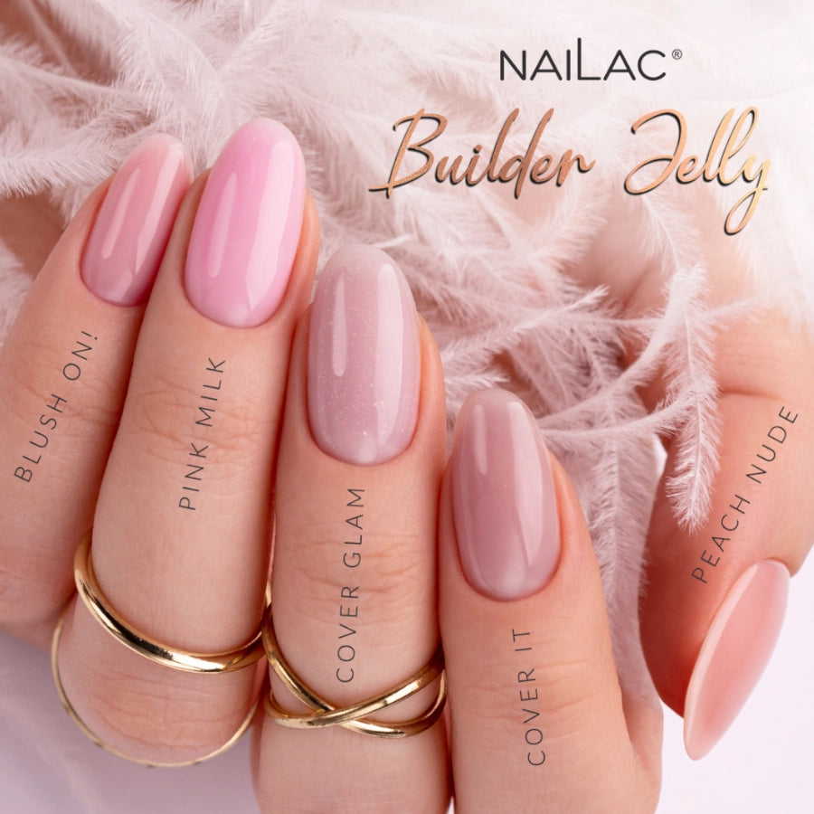 Nailac Jelly Nail Builder UV/LED Cover Glam shades on the nails