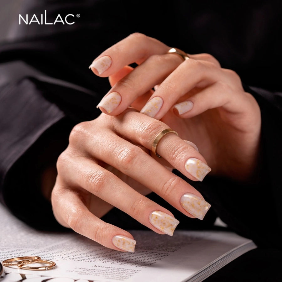NaiLac Hybrid UV/LED Glammy Rubber Base Milk & Gold Nails
