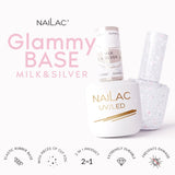 NaiLac Hybrid UV/LED Glammy Rubber Base Milk & Silver Info