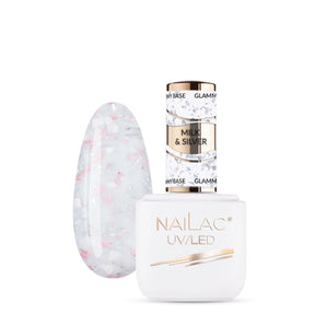 NaiLac Hybrid UV/LED Glammy Rubber Base Milk & Silver