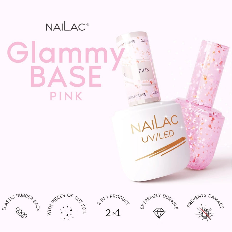 NaiLac Hybrid UV/LED Glammy Rubber Base Pink Info