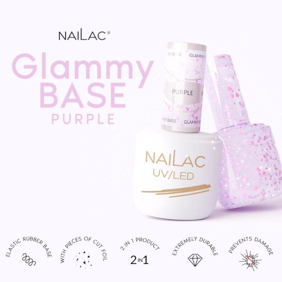 NaiLac Hybrid UV/LED Glammy Rubber Base Purple Info