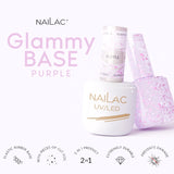 NaiLac Hybrid UV/LED Glammy Rubber Base Purple Info