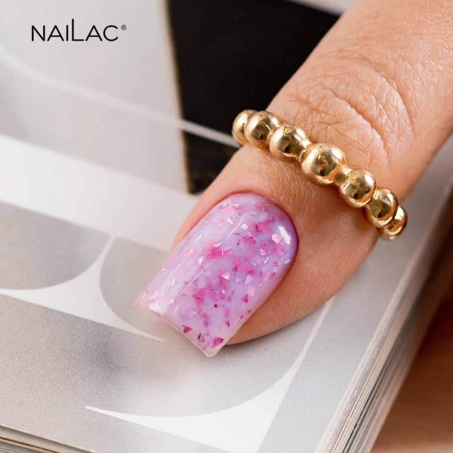 NaiLac Hybrid UV/LED Glammy Rubber Base Purple Nails
