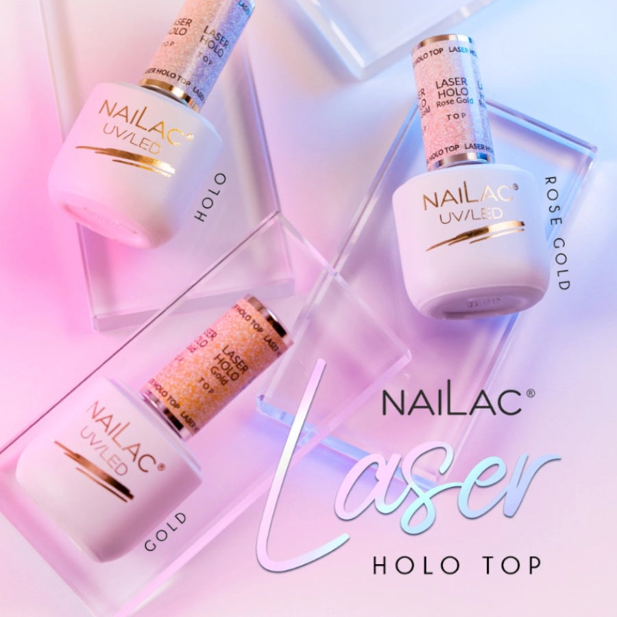 NaiLac Hybrid UV/LED Top Laser Holo Rose Gold Collection