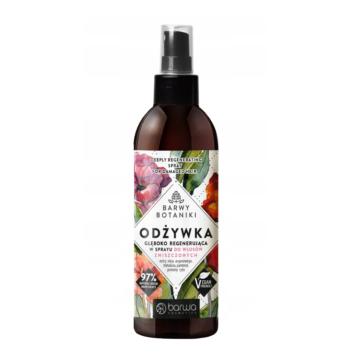 Barwa Botanic Deeply Regenerating Spray Conditioner - retail hair-care container isolated on a white background