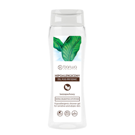 Barwa Hypoallergenic Unscented Shower Gel for Sensitive Skin - arranged with the included components on a white background