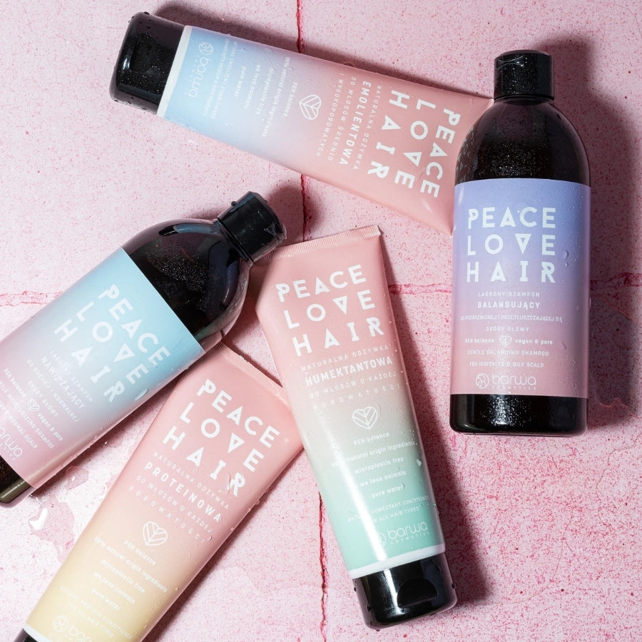 Barwa Peace Love Hair Balancing Shampoo Irritated & Oily Scalp - product and colour result shown on hair