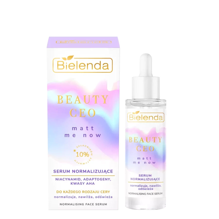 Bielenda Beauty CEO Matt Me Now Normalising Serum - retail packaging on a white background
