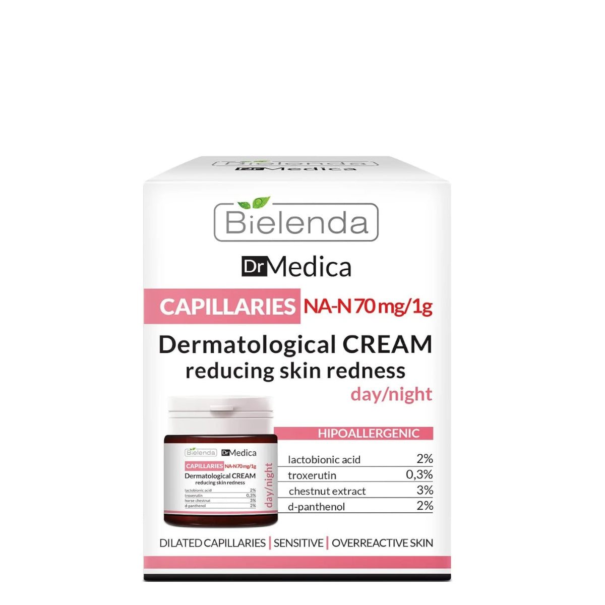 Bielenda Dr Medica Capillaries Anti-Redness Face Cream - retail packaging on a white background
