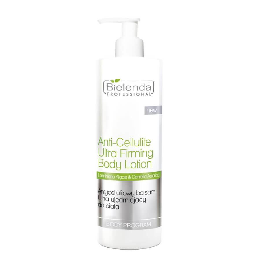 Bielenda Professional Anti Cellulite & Firming Body Lotion - arranged with the included components on a white background