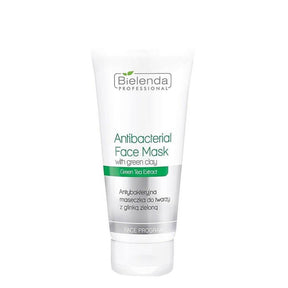 Bielenda Professional Antibacterial Face Mask with Green Clay - open cosmetic jar with its lid on a white background