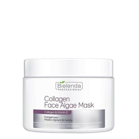 Bielenda Professional Collagen Face Algae Mask - open cosmetic jar with its lid on a white background