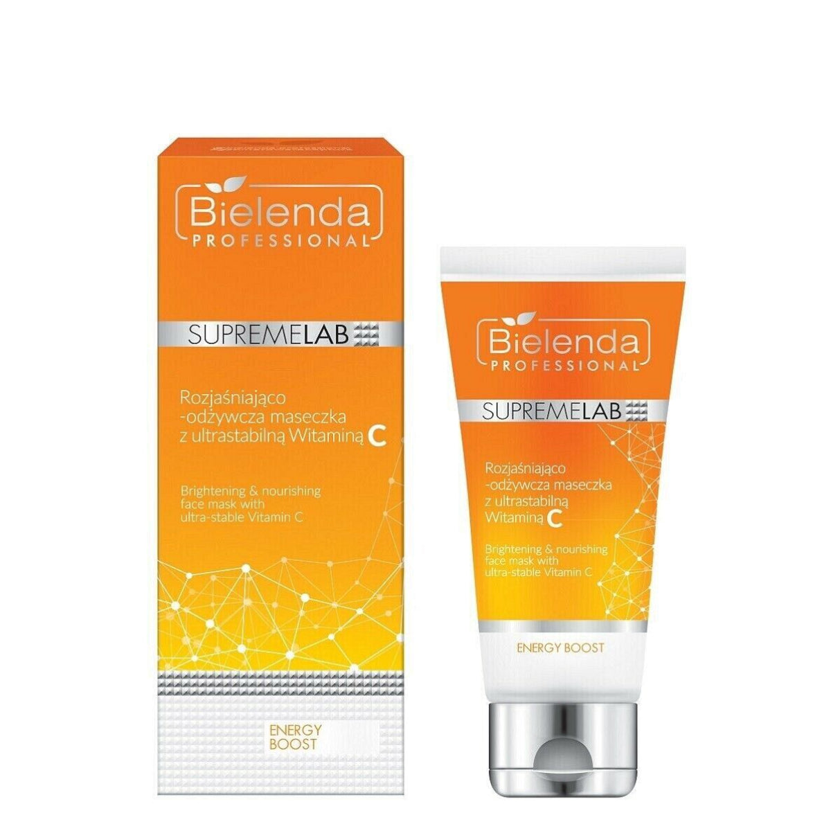 Bielenda Professional SupremeLab Energy Boost Brightening & Nourishing Face Mask - open cosmetic jar with its lid on a white background