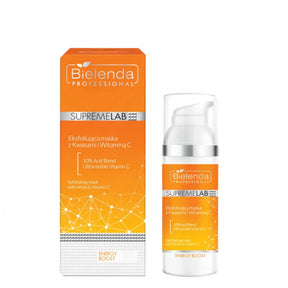 Bielenda Professional SupremeLab Energy Boost Exfoliating Face Mask 10% Acid Blend - open cosmetic jar with its lid on a white background