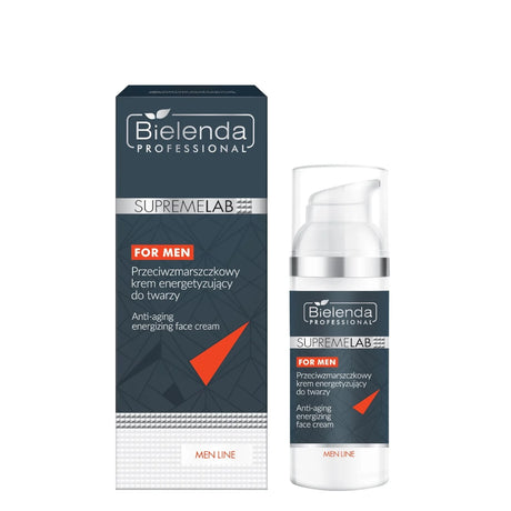 Bielenda Professional SupremeLab Men Line Anti-Ageing Face Cream - arranged with the included components on a white background