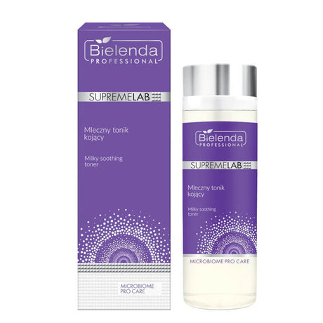 Bielenda Professional Supremelab Milky Soothing Face Toner Microbiome Pro Care - arranged with the included components on a white background