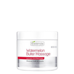 Bielenda Professional Watermelon Body Massage Butter - arranged with the included components on a white background