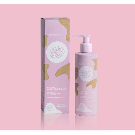 Body Boom Anti-Cellulite Modelling Body Lotion - shade swatches shown beside the product