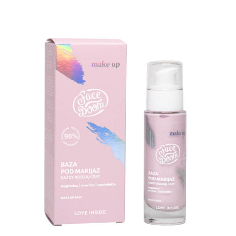 Body Boom Face Boom Makeup Base Smoothing & Moisturising - arranged with the included components on a white background