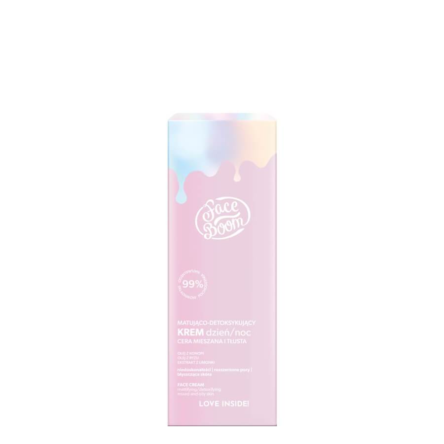 Body Boom Face Boom Mattifying & Detoxifying Face Cream - retail packaging on a white background
