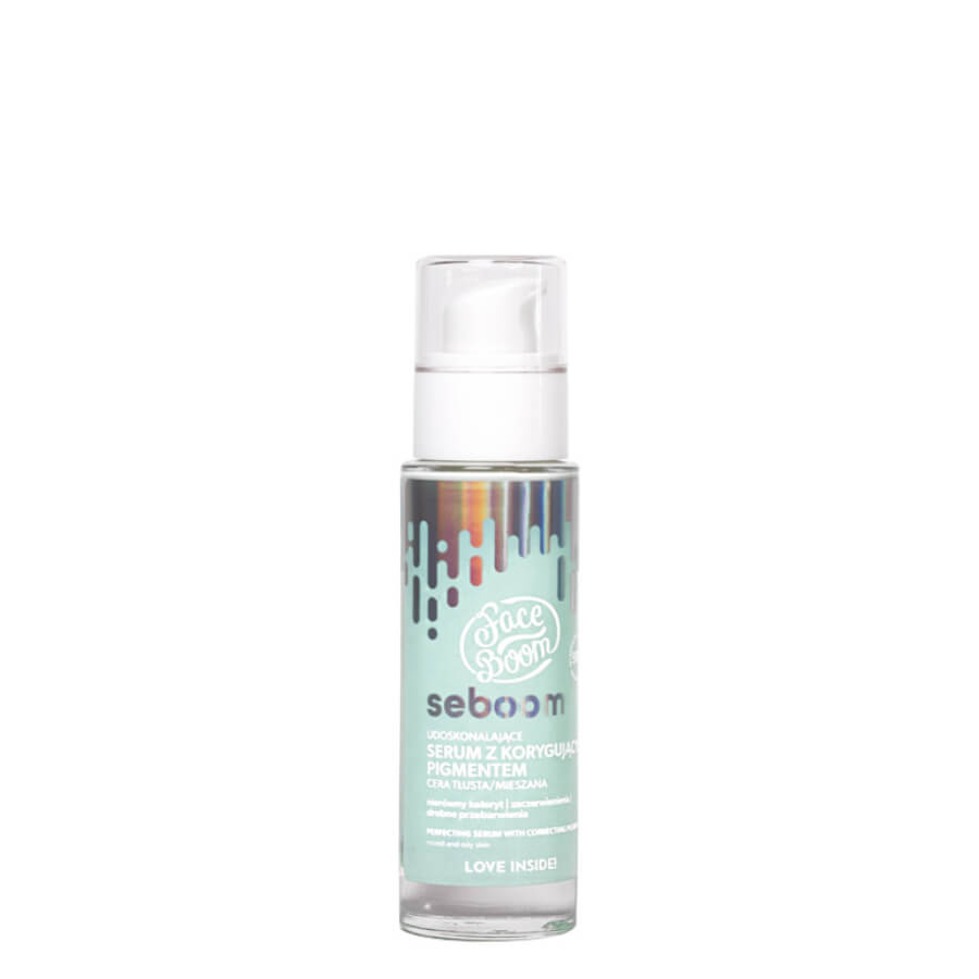 Body Boom Face Boom Perfecting Serum With Correcting Pigment Oily & Combination Skin - retail packaging on a white background