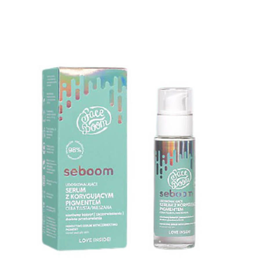 Body Boom Face Boom Perfecting Serum With Correcting Pigment Oily & Combination Skin - retail packaging on a white background