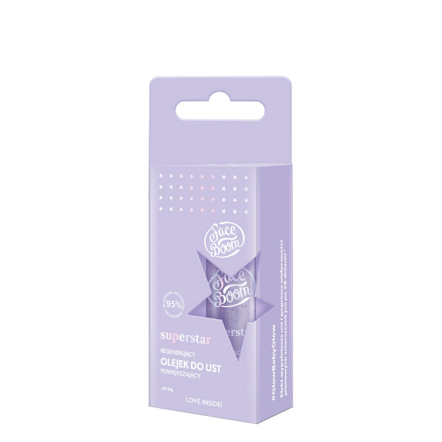Body Boom Face Boom Superstar Regenerating Lip-Plumping Oil - retail packaging on a white background
