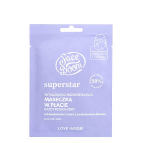 Body Boom Face Boom Superstar Vitalising & Illuminating Face Sheet Mask - face mask container displayed on a white background