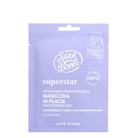 Body Boom Face Boom Superstar Vitalising & Illuminating Face Sheet Mask - face mask container displayed on a white background