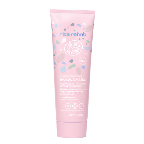 Body Boom Hair Boom Rice Rehab Multifunctional Rice Hair Mask 4-In-1 - retail hair-care container isolated on a white background