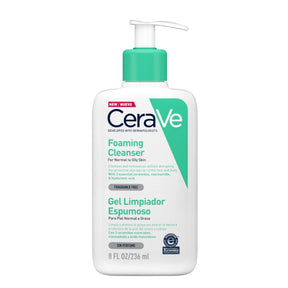 CeraVe Foaming Cleanser for Normal & Oily Skin - 236ml - arranged with the included components on a white background