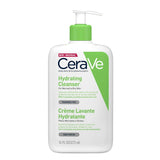 CeraVe Hydrating Cleanser for Normal & Dry Skin with Hyaluronic Acid - 473ml - arranged with the included components on a white background