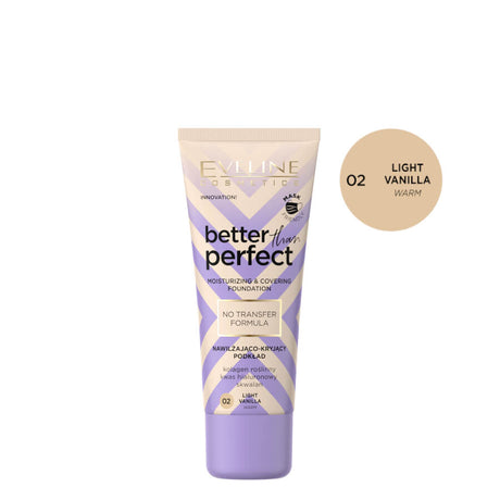 Eveline Better Than Perfect Moisturising & Covering Foundation - 02 Light Vanilla - foundation container isolated on a white background