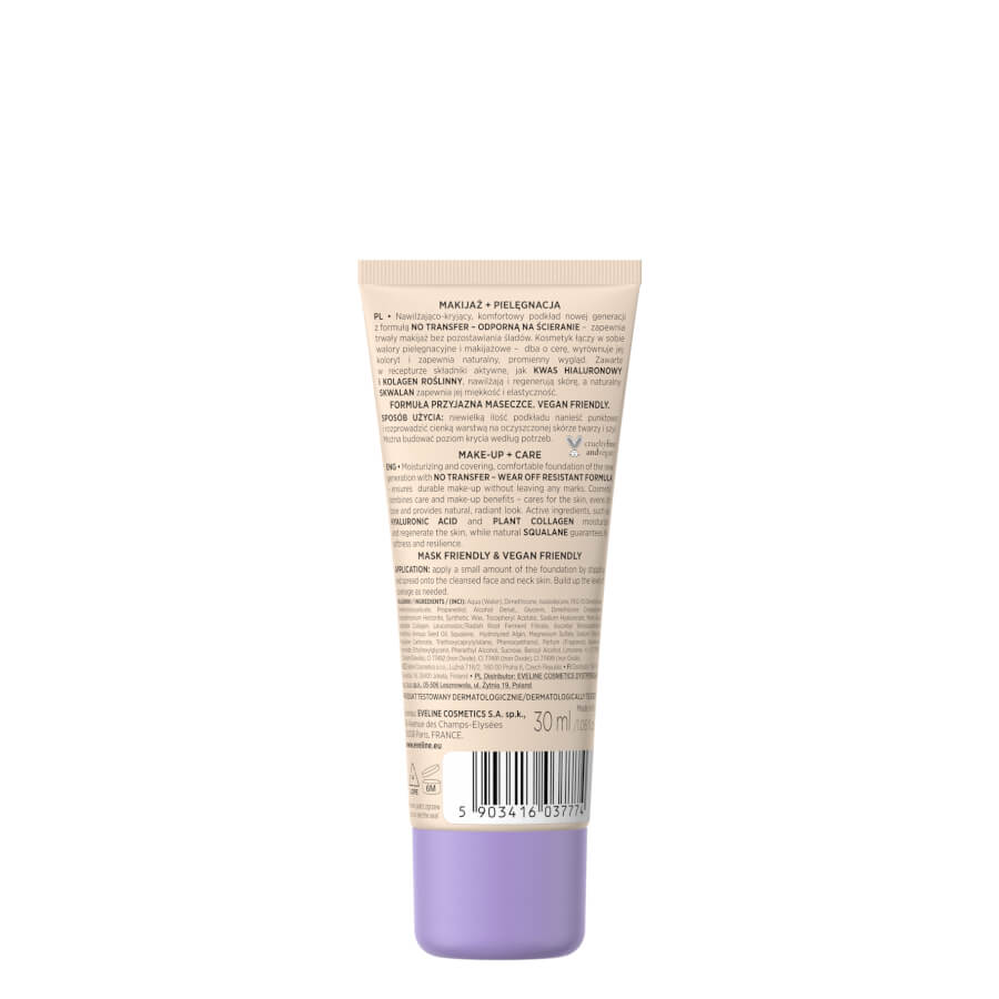 Eveline Better Than Perfect Moisturising & Covering Foundation - foundation tube displayed over matching shade swatches