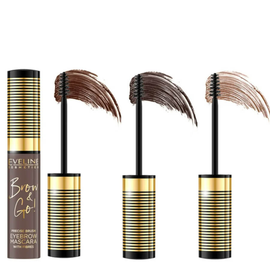 Eveline Brow & Go Eyebrow Mascara - arranged with the included components on a white background