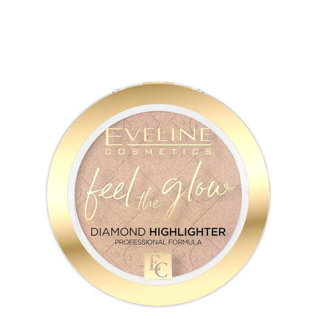 Eveline Feel The Glow Highlighter - 02 Beach Glow - powder compact with the shade visible on a white background