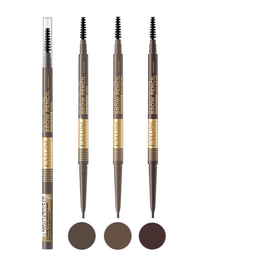 Eveline Micro Precise Eyebrow Pencil - arranged with the included components on a white background