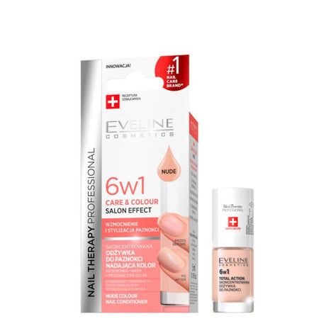 Eveline Nail Therapy 6in1 Care & Colour Nail Conditioner - Nude - retail hair-care container isolated on a white background