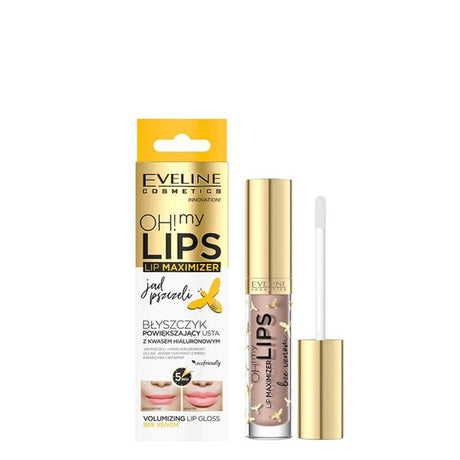 Eveline Oh My Lips Lip Maximizer Bee Venom - open product tube with applicator on a white background