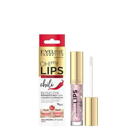 Eveline Oh My Lips Lip Maximizer Chili - open product tube with applicator on a white background