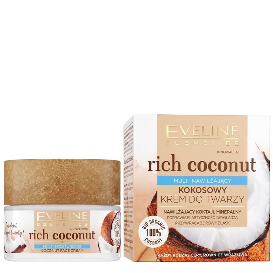 Eveline Rich Coconut Multi Moisturising Face Cream - retail packaging on a white background